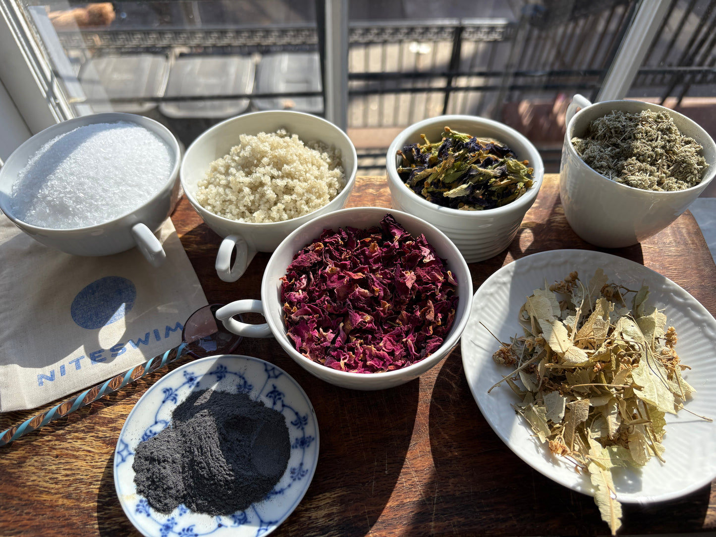 Salt and other herbs on table from Niteswim